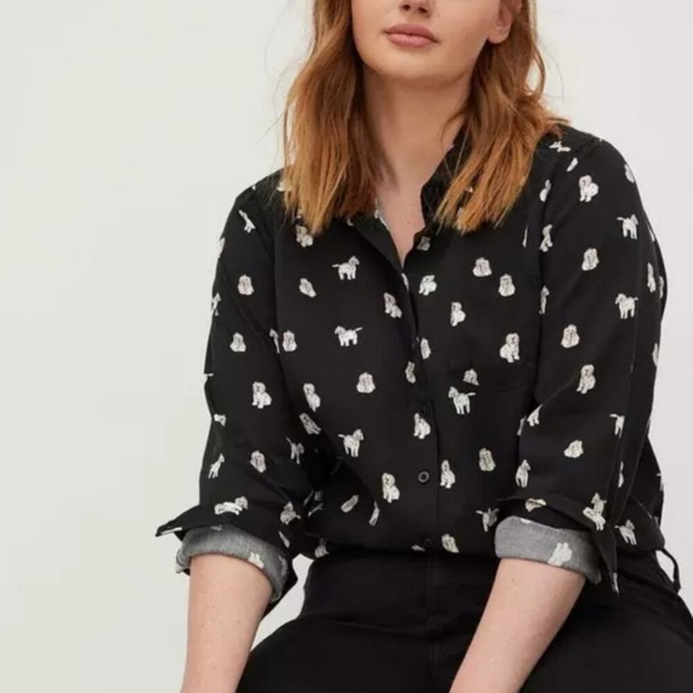 Torrid Lizzie Dog Button Up Black Shirt Long Sleeve Casual Workwear Size 00 M/L - Picture 16 of 16
